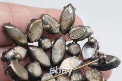 Vintage signed Regency blue shades navette molded glass rhinestone AB brooch Pin