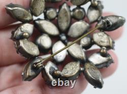 Vintage signed Regency blue shades navette molded glass rhinestone AB brooch Pin