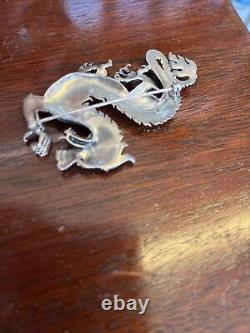 Vintage sterling silver marcasite Rhinestone dragon serpent pin Brooch