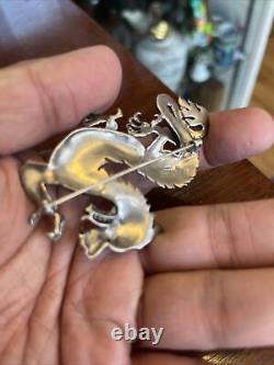 Vintage sterling silver marcasite Rhinestone dragon serpent pin Brooch