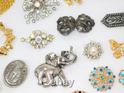 Vintage to Now Brooch Lot Figural Rhinestone Signed & Unsigned Brooches