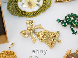 Vintage to Now Brooch Lot Figural Rhinestone Signed & Unsigned Brooches