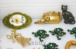 Vintage to Now Brooch Lot Figural Rhinestone Signed & Unsigned Brooches