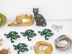 Vintage to Now Brooch Lot Figural Rhinestone Signed & Unsigned Brooches