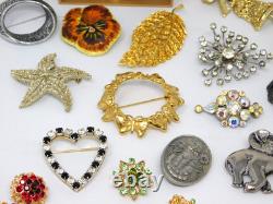 Vintage to Now Brooch Lot Figural Rhinestone Signed & Unsigned Brooches