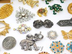 Vintage to Now Brooch Lot Figural Rhinestone Signed & Unsigned Brooches