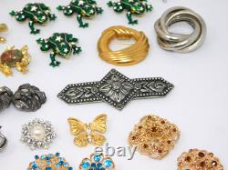 Vintage to Now Brooch Lot Figural Rhinestone Signed & Unsigned Brooches