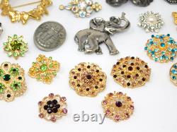 Vintage to Now Brooch Lot Figural Rhinestone Signed & Unsigned Brooches