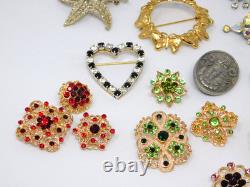 Vintage to Now Brooch Lot Figural Rhinestone Signed & Unsigned Brooches