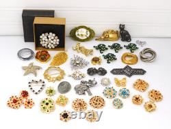 Vintage to Now Brooch Lot Figural Rhinestone Signed & Unsigned Brooches