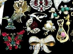 Vintage to Now Brooch Pin Lot 33 Pc Rhinestone Deco Figural Signed Unsigned