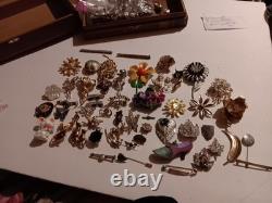 Vintage to Now Brooches Lot of 54 Few Signed All Wearable Some Unsigned