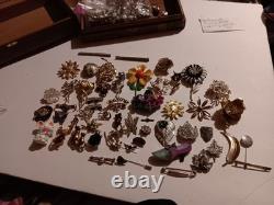 Vintage to Now Brooches Lot of 54 Few Signed All Wearable Some Unsigned
