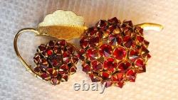 Vintage unsigned Schreiner Red Rhinestone Fruit Brooch