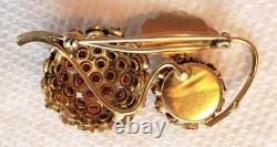 Vintage unsigned Schreiner Red Rhinestone Fruit Brooch
