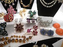 Vntg 38 Pc Lot High End Rhinestone Designer Costume Jewelry Brooches Necklaces &