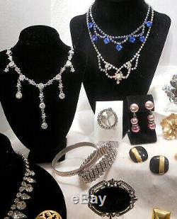 Vntg 50 Pc Lot High End Rhinestone Designer Costume Jewelry Brooches Necklaces &