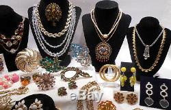 Vntg 58 Pc Lot High End Rhinestone Designer Costume Jewelry Brooches Necklaces &