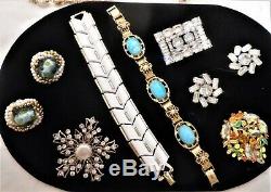Vntg 62 Pc Lot High End Rhinestone Designer Costume Jewelry Brooches Necklaces &