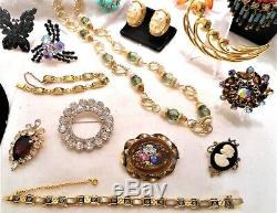 Vntg 62 Pc Lot High End Rhinestone Designer Costume Jewelry Brooches Necklaces &