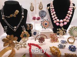 Vntg 65 Pc Lot High End Rhinestone Designer Costume Jewelry Brooches Necklaces &