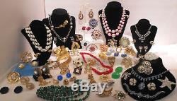 Vntg 65 Pc Lot High End Rhinestone Designer Costume Jewelry Brooches Necklaces &
