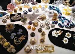 Vntg 68 Pc Lot High End Rhinestone Designer Costume Jewelry Brooches Necklaces &