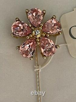 Vntg CHRISTIAN DIOR Pink, Purple Rhinestone Flower Brooch /Pin Gold Tone NWT