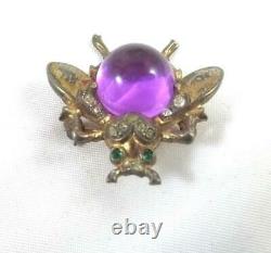 Vntg CROWN TRIFARI A. Philippe Jelly Belly Sterling Fly Brooch-Rare Purple Color