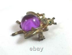 Vntg CROWN TRIFARI A. Philippe Jelly Belly Sterling Fly Brooch-Rare Purple Color