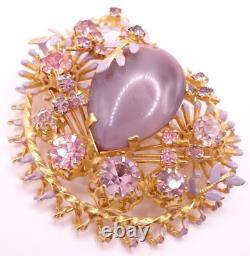 Vtg 1940s Floral Paisley Austria Brooch Lavender Pink Enamel Glass Rhinestones