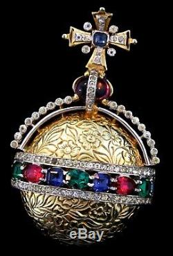 Vtg 1949 MAZER Crown Jewels Coronation Orb Rhinestone BROOCH PIN
