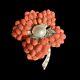 Vtg 1950s BOUCHER Coral Cabochon Rhinestone Pearl FLOWER Figural Brooch Pin