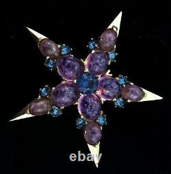 Vtg 1950s BOUCHER Star Figural Cabochon Rhinestone Brooch Pin Earrings SET