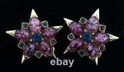 Vtg 1950s BOUCHER Star Figural Cabochon Rhinestone Brooch Pin Earrings SET