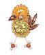 Vtg 1950s Bird Chick Brooch Pin Orange Green Brown Rhinestones Gold Tone Metal