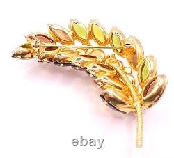 Vtg 1950s Leaf Brooch Pin Autumn Fall Colors Glass Rhinestones Gold Tone Metal