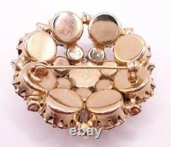 Vtg 1950s Weiss Brooch Pin Round Dome Amber Brown Rhinestones Gold Tone Metal