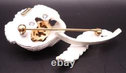 Vtg 1960s Trifari Flower Brooch Pin White 3D Poppy Rhinestone White Enamel Metal