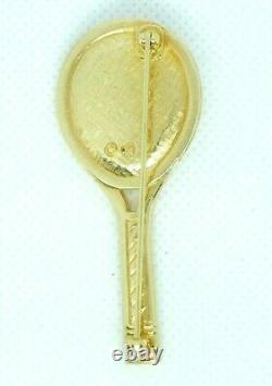 Vtg 1980s Swarovski Brooch Pin Tennis Racket Clear Crystal Rhinestones Gold Tone