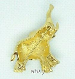 Vtg 1990s Swarovski Elephant Brooch Pin Clear Crystal Rhinestones Two Tone Metal
