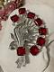 Vtg 4.5 Coat Brooch EISENBERG ICE Red Glass Floral Bouquet Crystal Rhinestones