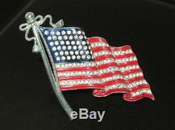 Vtg 40's Rhinestone Enamel Figural AMERICAN FLAG Pin Brooch WWII 48 Star Flag 3