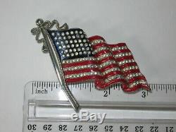 Vtg 40's Rhinestone Enamel Figural AMERICAN FLAG Pin Brooch WWII 48 Star Flag 3