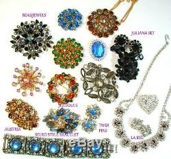 Vtg All Rhinestone Brooch Necklace Bracelet Lot Juliana Austria La Rel Weiss Set