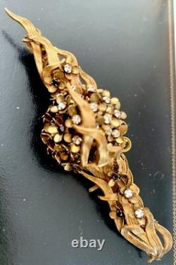 Vtg Amourelle Frank Hess Floral Trembler Clear & Black Stones Articulated Brooch