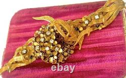 Vtg Amourelle Frank Hess Floral Trembler Clear & Black Stones Articulated Brooch