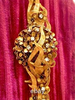 Vtg Amourelle Frank Hess Floral Trembler Clear & Black Stones Articulated Brooch