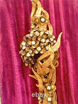 Vtg Amourelle Frank Hess Floral Trembler Clear & Black Stones Articulated Brooch