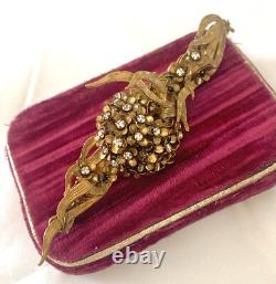 Vtg Amourelle Frank Hess Floral Trembler Clear & Black Stones Articulated Brooch